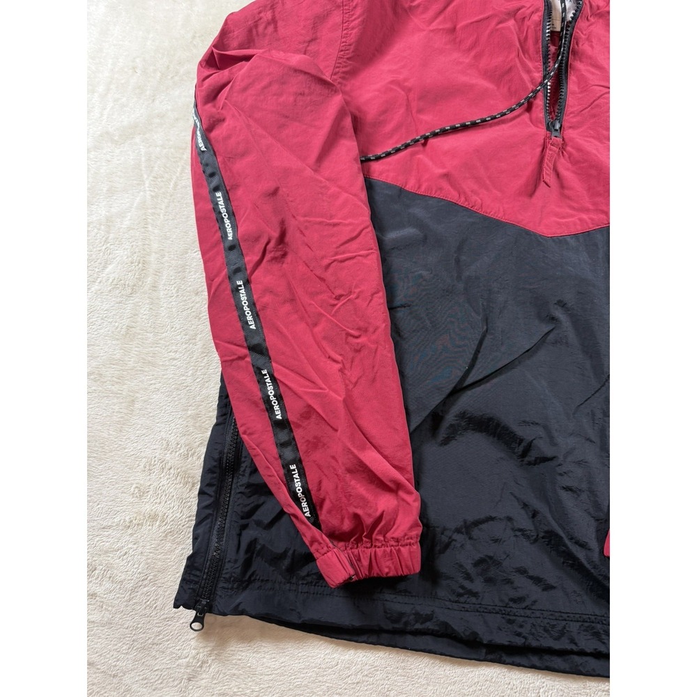 Aeropostale Mens  Colorblock Nylon Windbreaker 1/4 Zip‎ Hoodie Jacket red/ Black - Picture 10 of 14